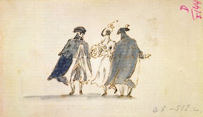 Three Masked Figures in Carnival Costume by Francesco Guardi